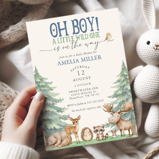 Oh Boy A Little Wild One Forest Animal Baby Shower Einladung