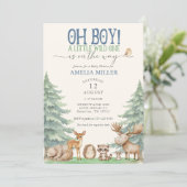 Oh Boy A Little Wild One Forest Animal Baby Shower Einladung (Stehend Vorderseite)
