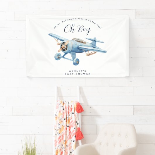 Oh Boy! Adventure Awaits Airplane Boy Baby Shower Banner (Insitu)