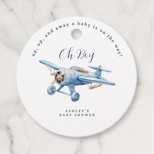 Oh Boy! Adventure Awaits Airplane Boy Baby Shower Geschenkanhänger (Vorderseite)