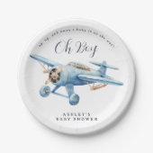 Oh Boy! Adventure Awaits Airplane Boy Baby Shower Pappteller (Vorderseite)
