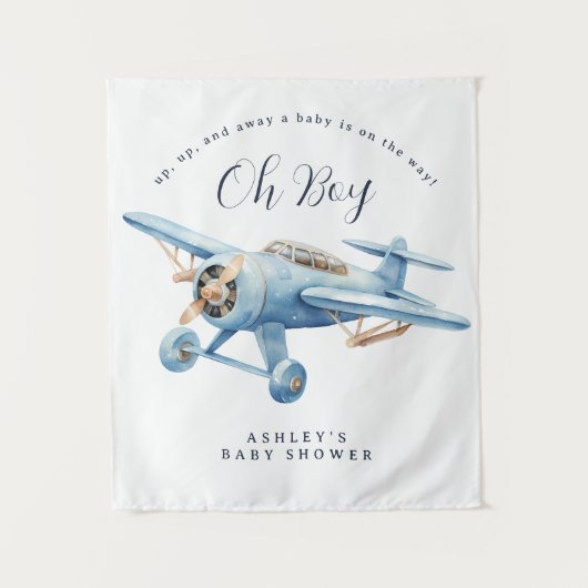 Oh Boy! Adventure Awaits Aviator Boy Baby Shower Wandteppich (Vorderseite)