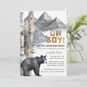 Oh Boy Adventure Begin | Bear & Birch Baby Dusche Einladung (Stehend Vorderseite)