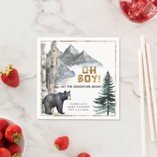 Oh Boy Adventure Begin | Bear & Birch Baby Dusche Serviette (Beispiel)