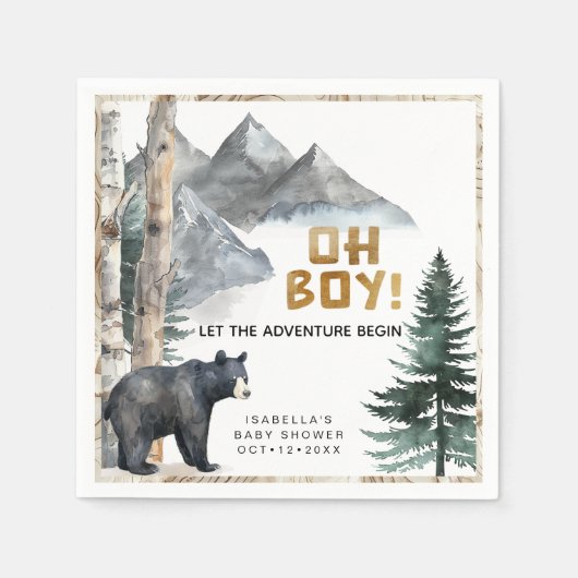 Oh Boy Adventure Begin | Bear & Birch Baby Dusche Serviette (Vorderseite)