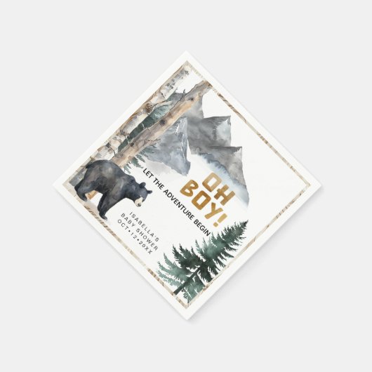 Oh Boy Adventure Begin | Bear & Birch Baby Dusche Serviette (Ecke)