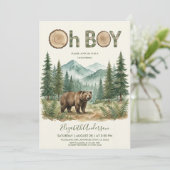 Oh Boy Adventure Woodland Bear Baby Shower Einladung (Stehend Vorderseite)