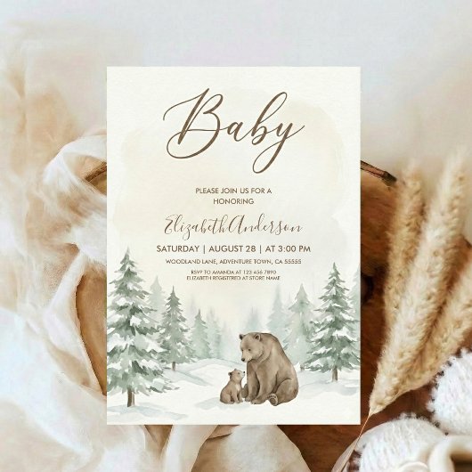Oh Boy Adventure Woodland Bear Baby Shower Einladung