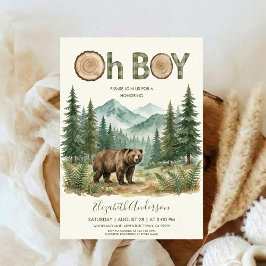 Oh Boy Adventure Woodland Bear Baby Shower Einladung