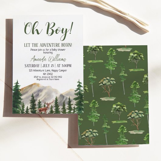 Oh Boy Adventure Woodland Deer Baby Dusche Einladung
