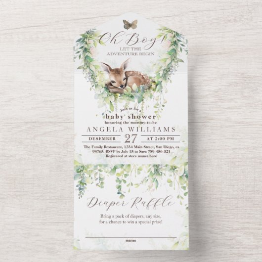Oh Boy Adventure Woodland Greenerity Baby Shower All In One Einladung (Innen Boden)