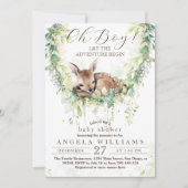 Oh Boy Adventure Woodland Greenerity Baby Shower Einladung (Vorderseite)