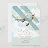 Oh Boy Airplane Travel Boy Baby Dusche Einladung (Vorderseite)