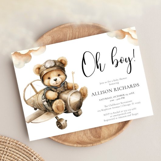 Oh Boy Airplane Vintage Flugzeug Junge Dusche Einladung