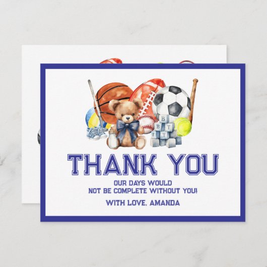 Oh Boy ALL STAR SPORT Baby Shower Dankeskarte (Vorne/Hinten)