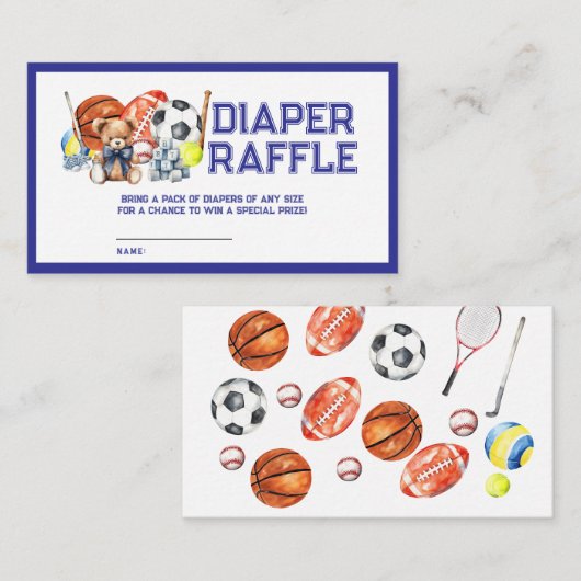 Oh Boy ALL STAR SPORT Baby Shower Diaper Raffle Begleitkarte (Vorne/Hinten)