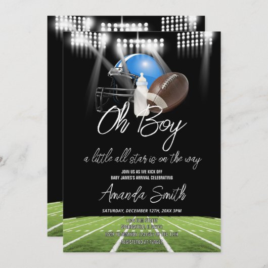 Oh Boy American Football Little Star Baby Dusche Einladung (Vorne/Hinten)