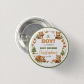 Oh Boy Aquarell Wald Bär Baby Shower Button (Vorne & Hinten)
