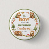 Oh Boy Aquarell Wald Bär Baby Shower Button (Vorderseite)