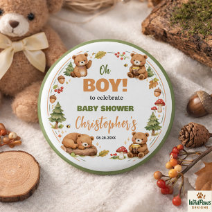 Oh Boy Aquarell Wald Bär Baby Shower Button