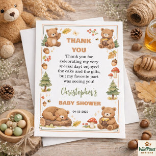 Oh Boy Aquarell Wald Bär Baby Shower Dankeskarte
