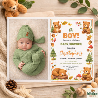 Oh Boy Aquarell Wald Bär Baby Shower Einladung