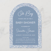 Oh Boy Arch Blue Floral Muster Script Baby Dusche Einladung (Vorderseite)