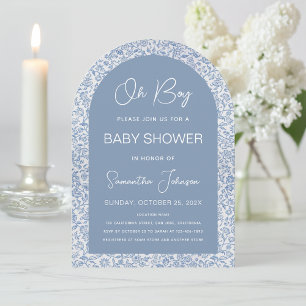 Oh Boy Arch Blue Floral Muster Script Baby Dusche Einladung