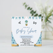 Oh Boy Baby blaue Ballonluft Einladung (Stehend Vorderseite)