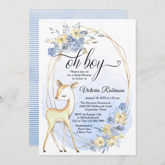 Oh Boy Baby Boy Deer Baby Dusche Einladung (Vorne/Hinten)