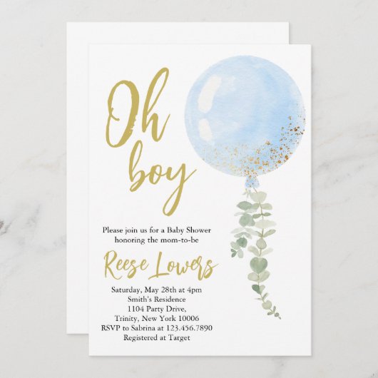 Oh Boy Baby Dusche Einladung (Vorne/Hinten)