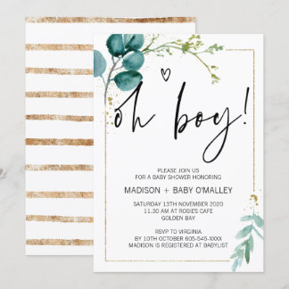 Oh Boy Baby Dusche Party Modern Gold Eucalyptus Einladung