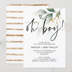 Oh Boy Baby Dusche Party Moderne Eukalyptus Einladung