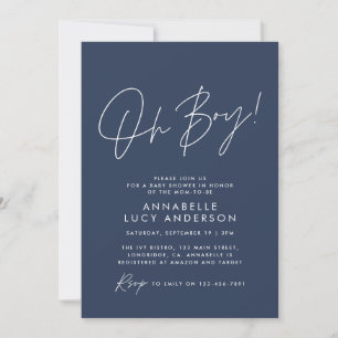 Oh Boy Baby Dusche Skript Baby Marine blau elegant Einladung