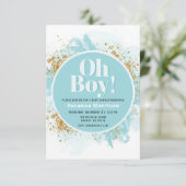 Oh, Boy Baby Dusche Wasserfarbe Glitzer Einladung (Stehend Vorderseite)