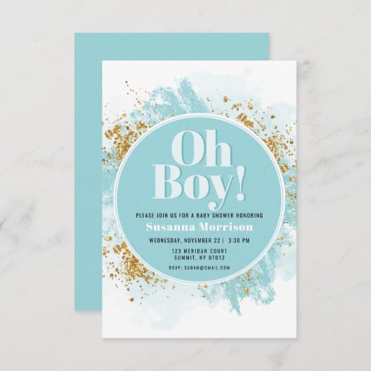 Oh, Boy Baby Dusche Wasserfarbe Glitzer Einladung (Vorne/Hinten)
