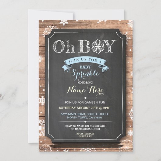 OH BOY Baby Dusche Wood Winter Sprinkle laden Einladung (Vorderseite)