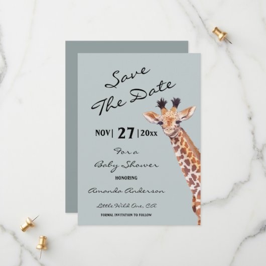 Oh Boy Baby Giraffe Baby Dusche Save The Date (Vorderseite/Rückseite Beispiel)