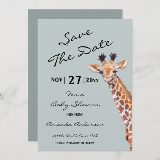 Oh Boy Baby Giraffe Baby Dusche Save The Date (Vorne/Hinten)