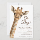 Oh Boy Baby Giraffe Baby Shower Einladung (Vorderseite)