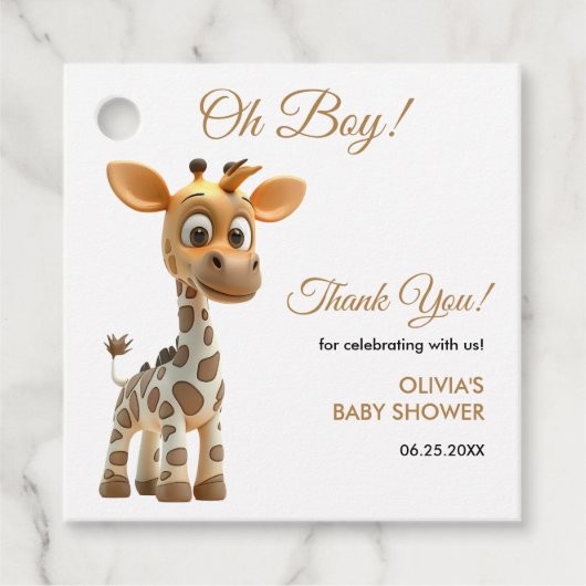 Oh Boy Baby Giraffe Niedlich Boy Baby Dusche Danke Geschenkanhänger (Vorderseite)