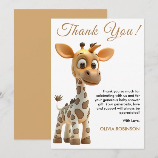 Oh Boy Baby Giraffe Niedlich Boy Baby Shower Dankeskarte (Vorne/Hinten)