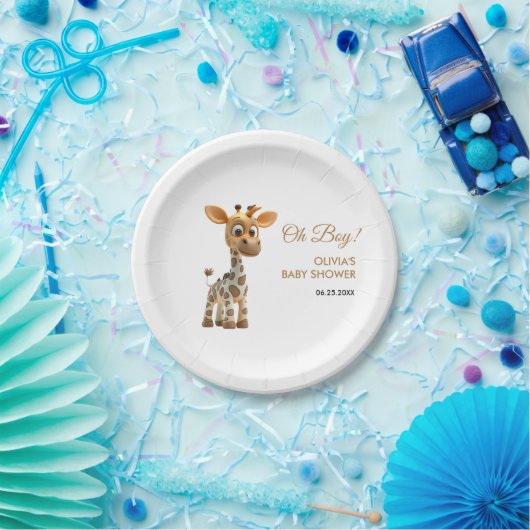 Oh Boy Baby Giraffe Niedlich Boy Baby Shower Pappteller (Party)