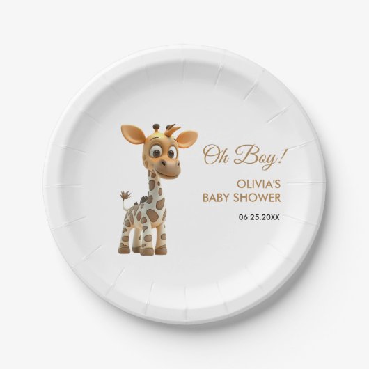 Oh Boy Baby Giraffe Niedlich Boy Baby Shower Pappteller (Vorderseite)