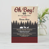 Oh Boy Baby Lumberjack Baby Dusche Red Invite Einladung (Stehend Vorderseite)