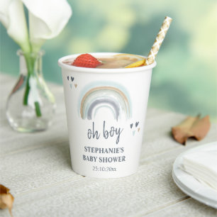 Oh Boy Baby Shower Blau Boho Regenbogen Pappbecher