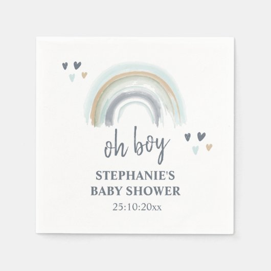 Oh Boy Baby Shower Blau Boho Regenbogen Servietten (Vorderseite)