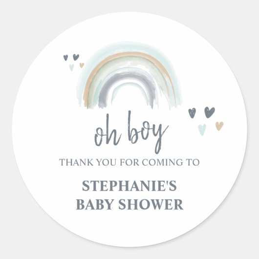 Oh Boy Baby Shower Blue Boho Rainbow Danke Cl Runder Aufkleber (Vorderseite)
