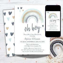 Oh Boy Baby Shower Blue Boho Rainbow Einladung