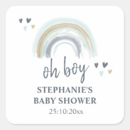 Oh Boy Baby Shower Blue Boho Rainbow Square Sticke Quadratischer Aufkleber